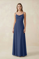 Cami Strap A - Line Chiffon Bridesmaid Dress in Navy - SHE IS ME Bridesmaid Dresses