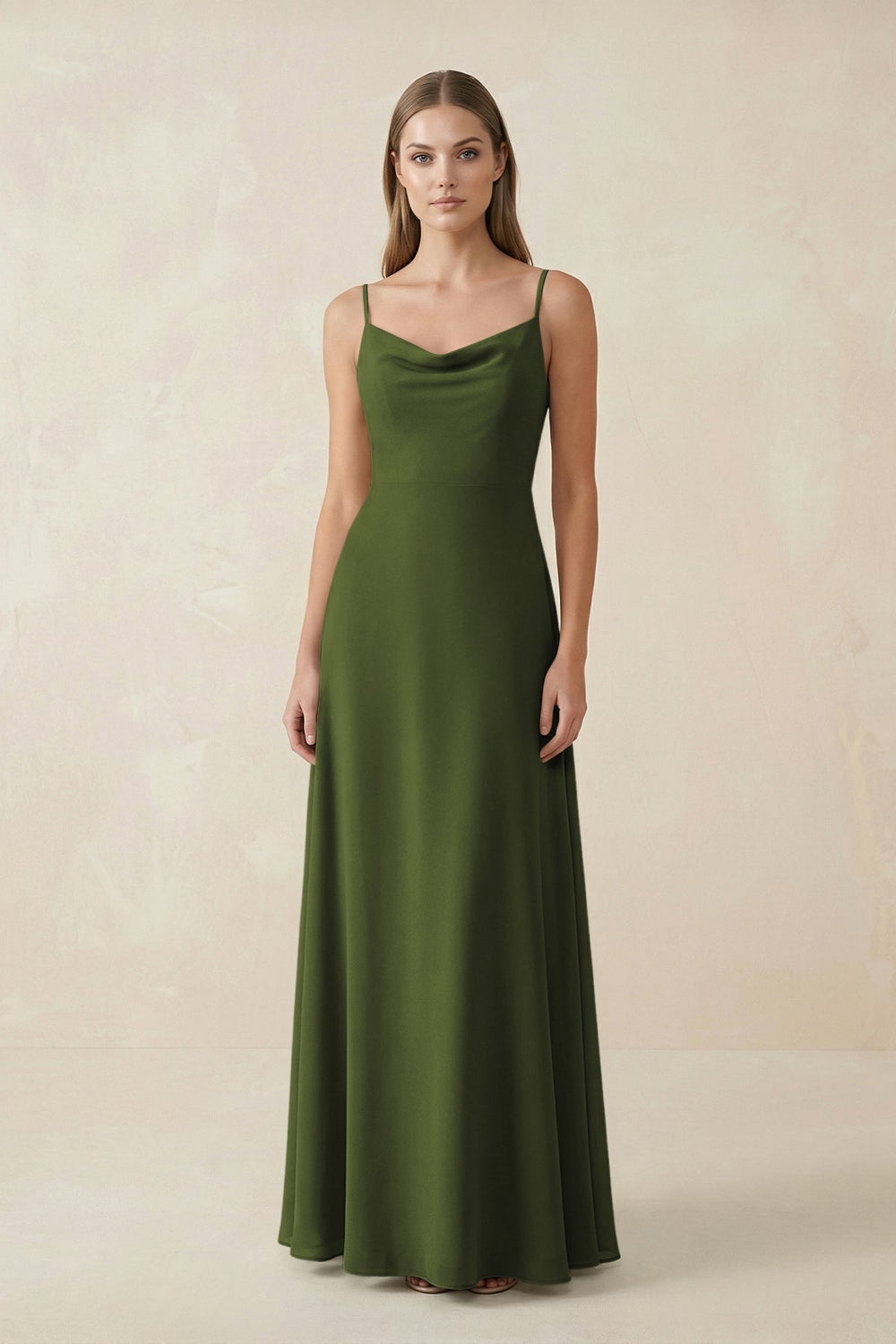 Cami Strap A - Line Chiffon Bridesmaid Dress in Olive - KISS BRIDAL Bridesmaid Dresses