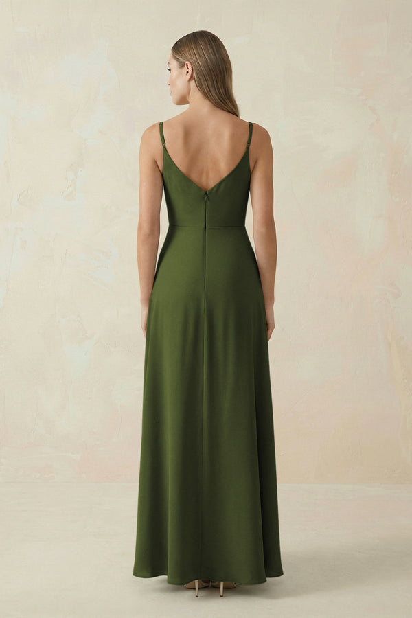 Cami Strap A - Line Chiffon Bridesmaid Dress in Olive - SHE IS ME Bridesmaid Dresses