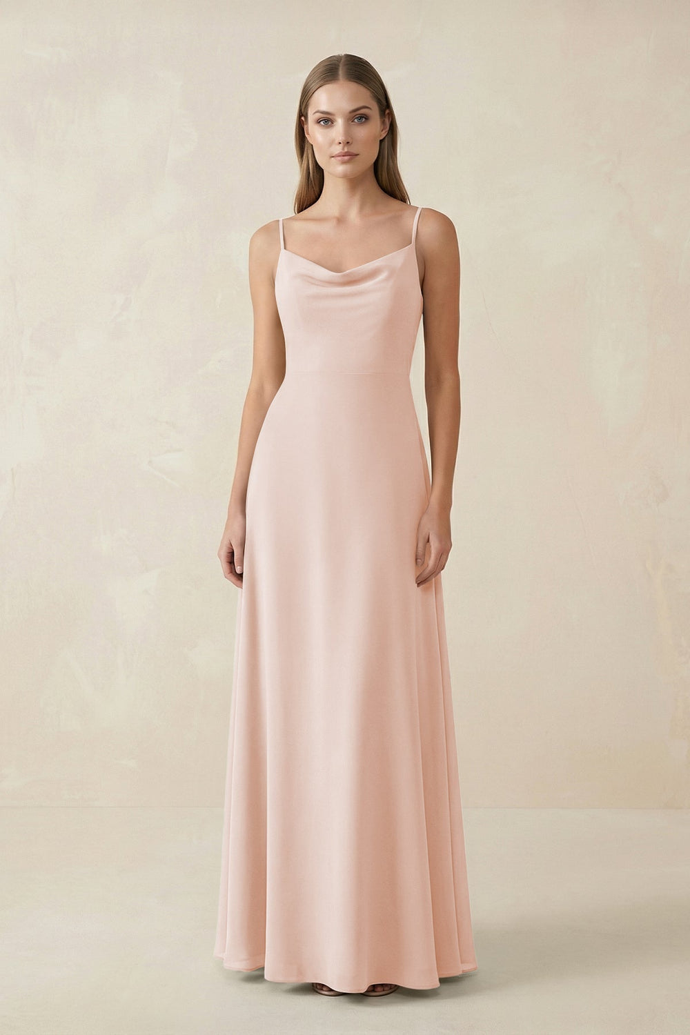 Cami Strap A - Line Chiffon Bridesmaid Dress in Pale Blush - KISS BRIDAL Bridesmaid Dresses