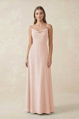 Cami Strap A - Line Chiffon Bridesmaid Dress in Pale Blush - KISS BRIDAL Bridesmaid Dresses
