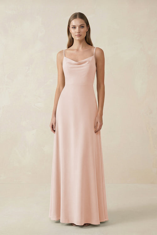 Cami Strap A - Line Chiffon Bridesmaid Dress in Pale Blush - SHE IS ME Bridesmaid Dresses