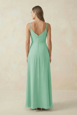 Cami Strap A - Line Chiffon Bridesmaid Dress in Pale Pistachio - SHE IS ME Bridesmaid Dresses