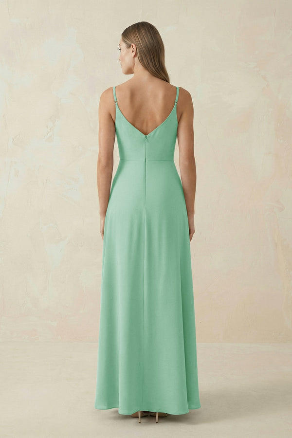 Cami Strap A - Line Chiffon Bridesmaid Dress in Pale Pistachio - SHE IS ME Bridesmaid Dresses