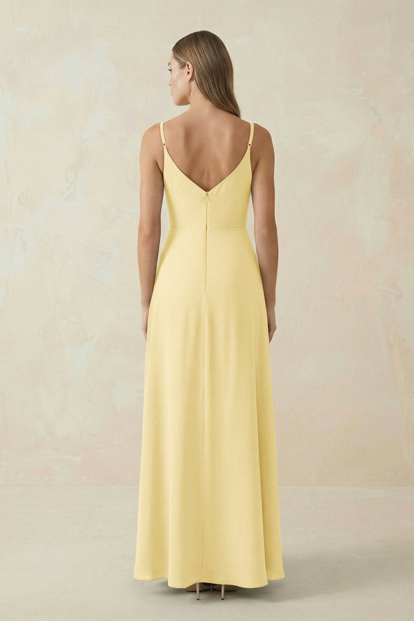 Cami Strap A - Line Chiffon Bridesmaid Dress in Pastel Yellow - SHE IS ME Bridesmaid Dresses