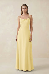 Cami Strap A - Line Chiffon Bridesmaid Dress in Pastel Yellow - KISS BRIDAL Bridesmaid Dresses