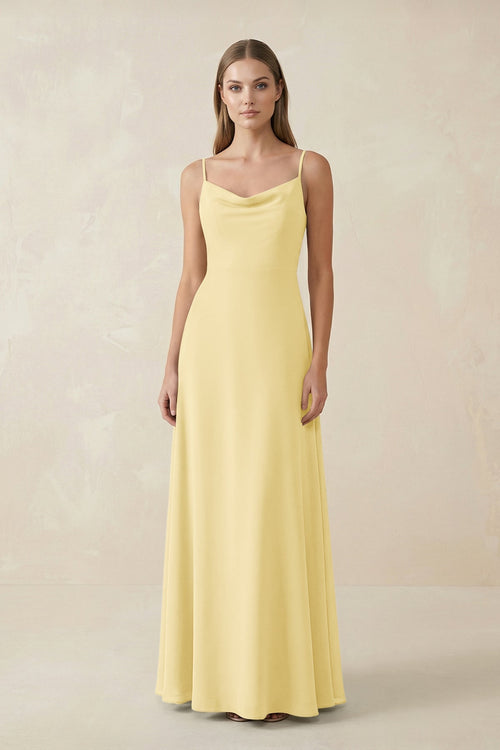 Cami Strap A - Line Chiffon Bridesmaid Dress in Pastel Yellow - SHE IS ME Bridesmaid Dresses