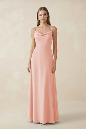 Cami Strap A - Line Chiffon Bridesmaid Dress in Rose Petal - SHE IS ME Bridesmaid Dresses