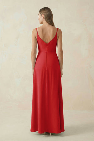 Cami Strap A - Line Chiffon Bridesmaid Dress in Ruby Red - SHE IS ME Bridesmaid Dresses