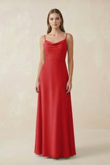 Cami Strap A - Line Chiffon Bridesmaid Dress in Ruby Red - KISS BRIDAL Bridesmaid Dresses