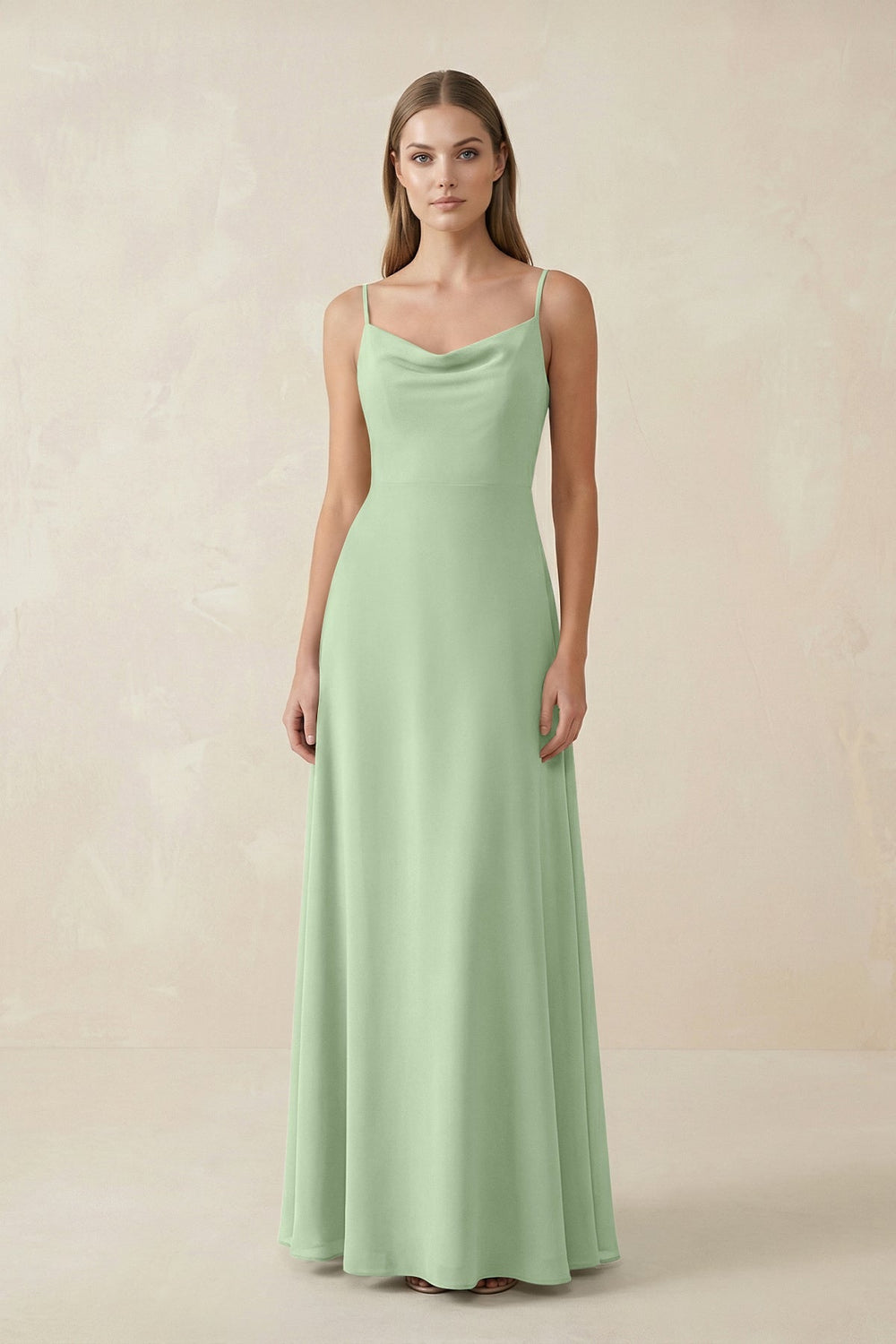 Cami Strap A - Line Chiffon Bridesmaid Dress in Sage - KISS BRIDAL Bridesmaid Dresses
