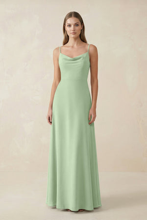 Cami Strap A - Line Chiffon Bridesmaid Dress in Sage - SHE IS ME Bridesmaid Dresses