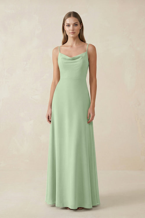 Cami Strap A - Line Chiffon Bridesmaid Dress in Sage - SHE IS ME Bridesmaid Dresses