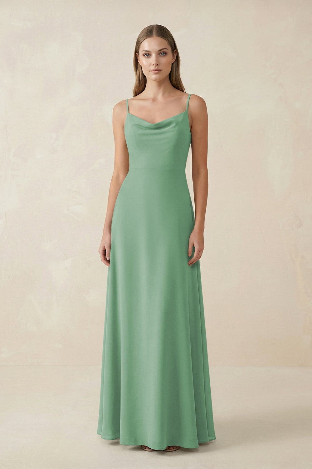 Cami Strap A - Line Chiffon Bridesmaid Dress in Sea Glass - KISS BRIDAL Bridesmaid Dresses