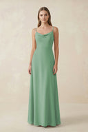 Cami Strap A - Line Chiffon Bridesmaid Dress in Sea Glass - SHE IS ME Bridesmaid Dresses