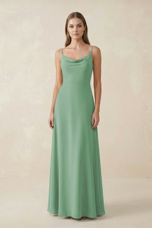 Cami Strap A - Line Chiffon Bridesmaid Dress in Sea Glass - SHE IS ME Bridesmaid Dresses