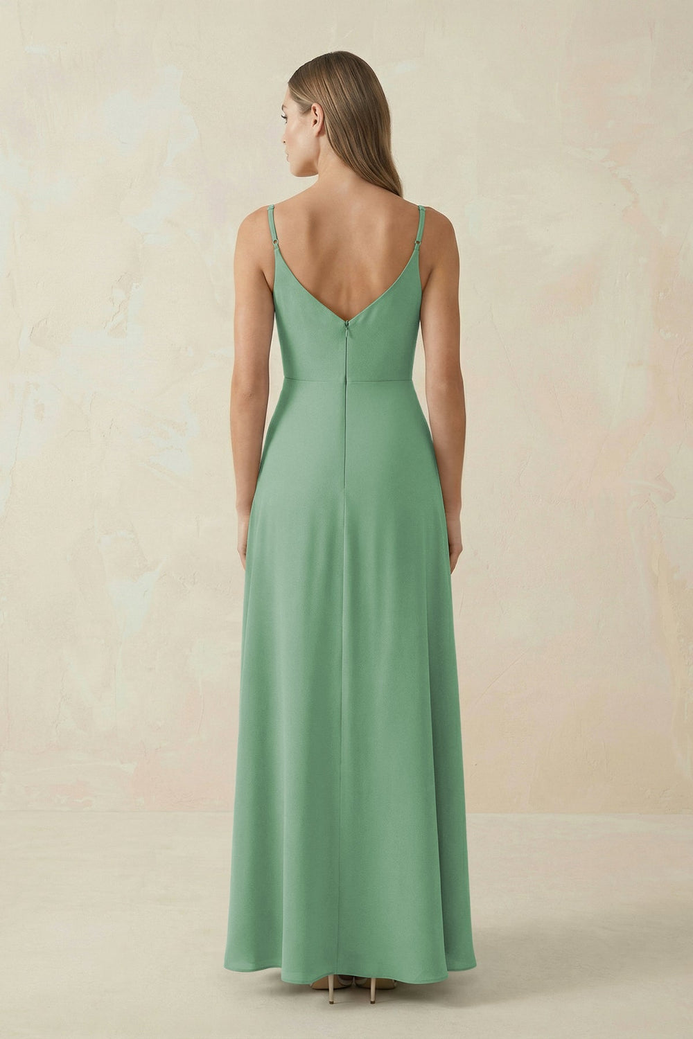 Cami Strap A - Line Chiffon Bridesmaid Dress in Sea Glass - KISS BRIDAL Bridesmaid Dresses