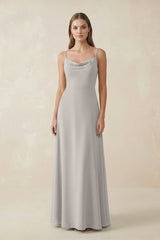 Cami Strap A - Line Chiffon Bridesmaid Dress in Silver - KISS BRIDAL Bridesmaid Dresses