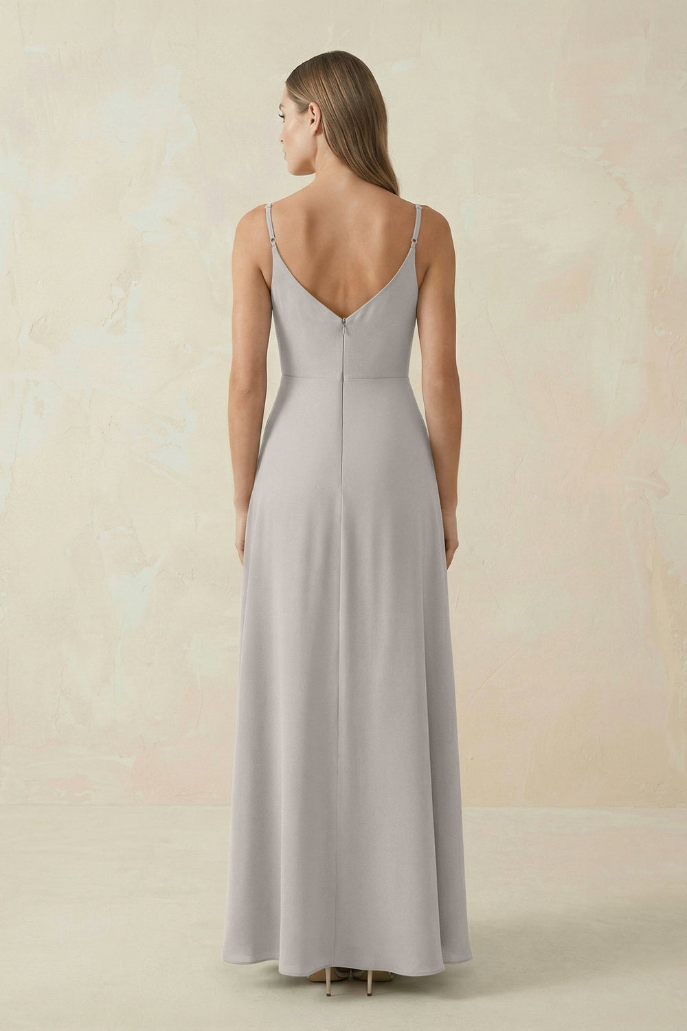 Cami Strap A - Line Chiffon Bridesmaid Dress in Silver - KISS BRIDAL Bridesmaid Dresses