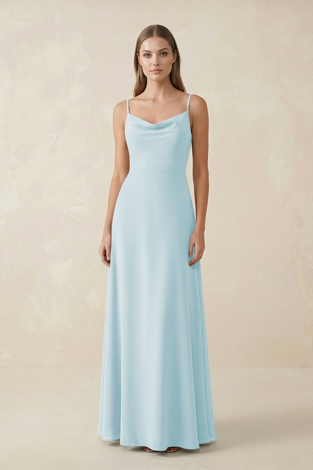 Cami Strap A - Line Chiffon Bridesmaid Dress in Sky Blue - KISS BRIDAL Bridesmaid Dresses