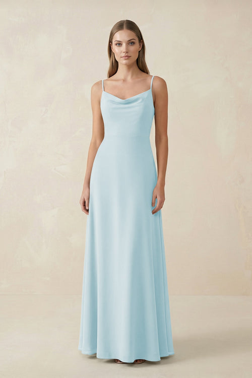 Cami Strap A - Line Chiffon Bridesmaid Dress in Sky Blue - SHE IS ME Bridesmaid Dresses