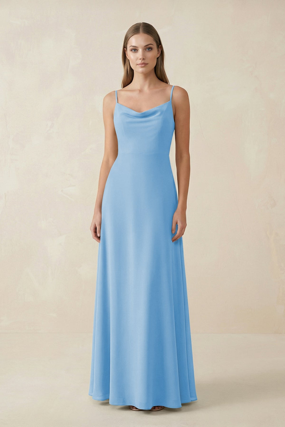 Cami Strap A - Line Chiffon Bridesmaid Dress in Steel Blue - KISS BRIDAL Bridesmaid Dresses