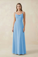 Cami Strap A - Line Chiffon Bridesmaid Dress in Steel Blue - SHE IS ME Bridesmaid Dresses