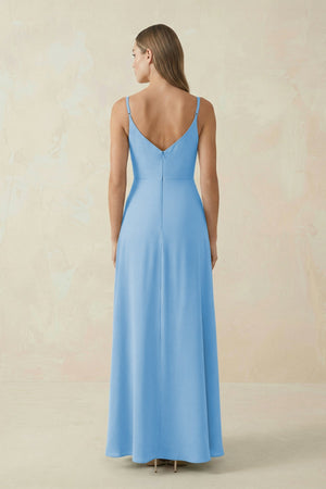 Cami Strap A - Line Chiffon Bridesmaid Dress in Steel Blue - SHE IS ME Bridesmaid Dresses