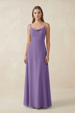 Cami Strap A - Line Chiffon Bridesmaid Dress in Tahiti - SHE IS ME Bridesmaid Dresses