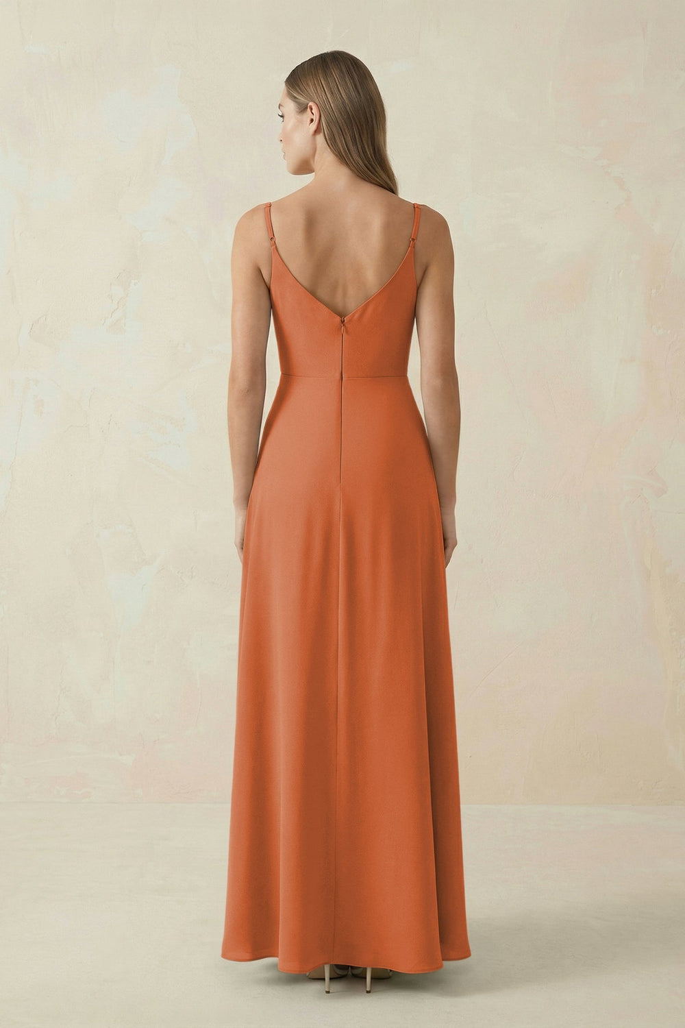 Cami Strap A - Line Chiffon Bridesmaid Dress in Terracotta - KISS BRIDAL Bridesmaid Dresses