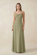 Cami Strap A - Line Chiffon Bridesmaid Dress in Thyme - SHE IS ME Bridesmaid Dresses