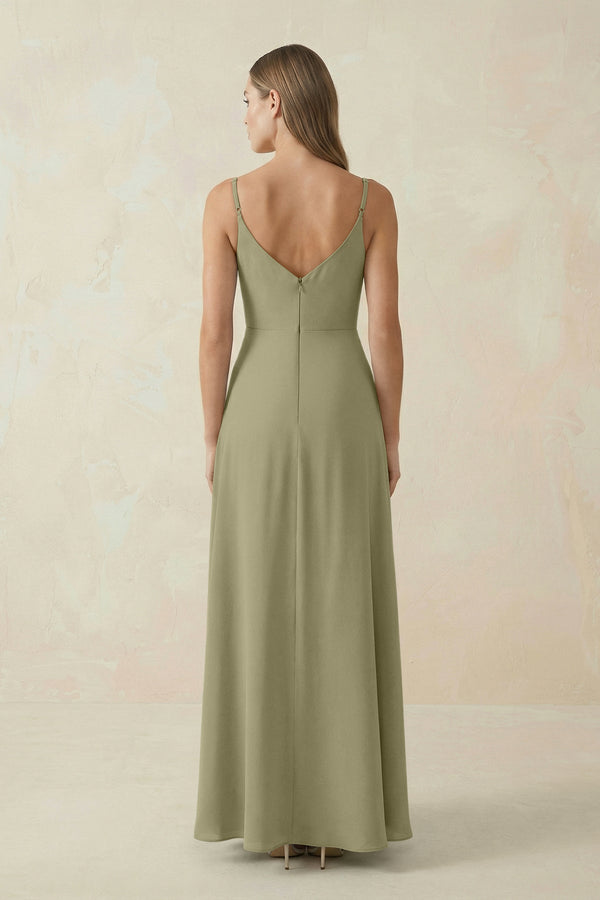 Cami Strap A - Line Chiffon Bridesmaid Dress in Thyme - SHE IS ME Bridesmaid Dresses