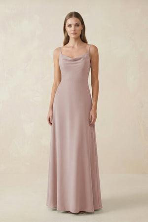 Cami Strap A - Line Chiffon Bridesmaid Dress in Toffee - SHE IS ME Bridesmaid Dresses