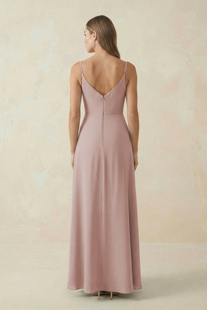 Cami Strap A-Line Chiffon Bridesmaid Dress in Toffee (2) | KISSBRIDAL