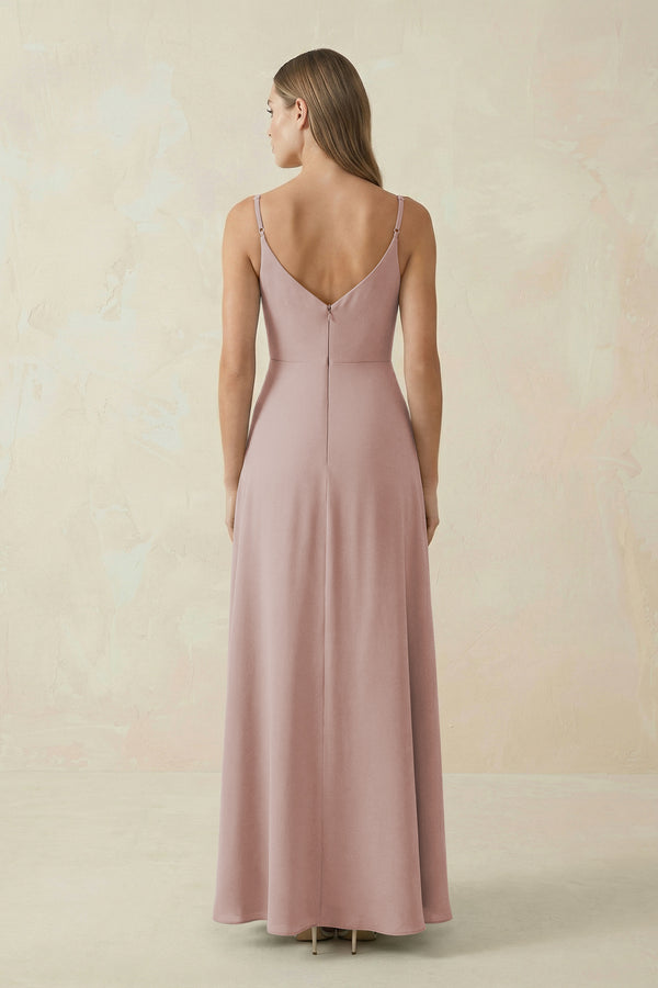 Cami Strap A-Line Chiffon Bridesmaid Dress in Toffee (2) | KISSBRIDAL
