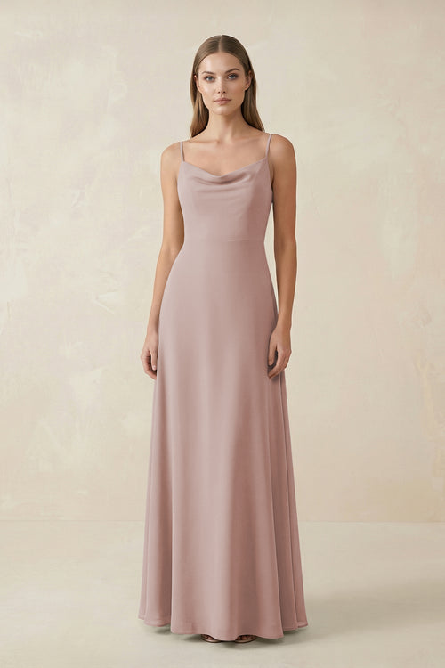 Cami Strap A-Line Chiffon Bridesmaid Dress in Toffee | KISSBRIDAL