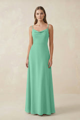 Cami Strap A - Line Chiffon Bridesmaid Dress in Turquoise - KISS BRIDAL Bridesmaid Dresses