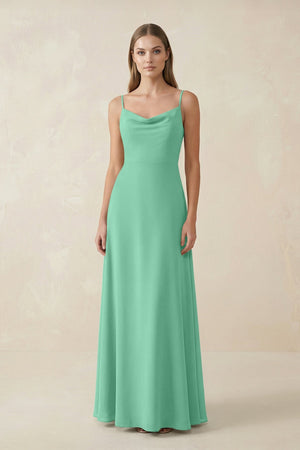 Cami Strap A - Line Chiffon Bridesmaid Dress in Turquoise - SHE IS ME Bridesmaid Dresses