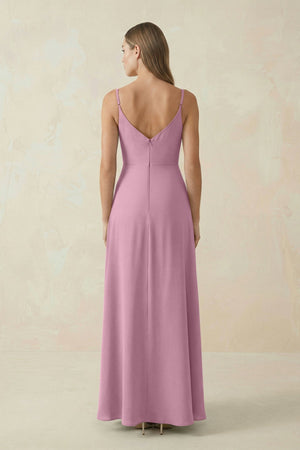 Cami Strap A - Line Chiffon Bridesmaid Dress in Vintage Mauve - SHE IS ME Bridesmaid Dresses