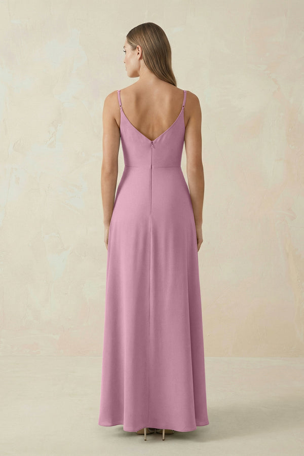 Cami Strap A - Line Chiffon Bridesmaid Dress in Vintage Mauve - SHE IS ME Bridesmaid Dresses
