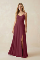 Cami Strap A-Line Chiffon Bridesmaid Dress with Slit in Desert Rose | KISSBRIDAL