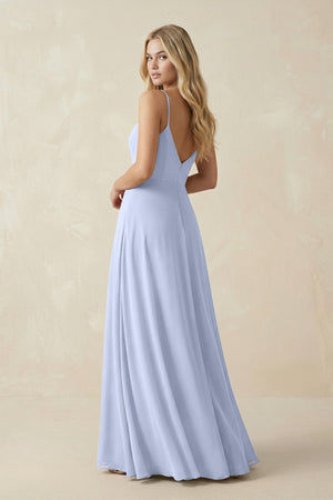 Cami Strap A - Line Chiffon Bridesmaid Dress with Slit in Ice - SHE IS ME Bridesmaid Dresses