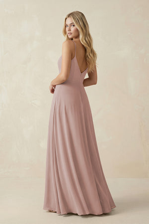 Cami Strap A-Line Chiffon Bridesmaid Dress with Slit in Toffee (2) | KISSBRIDAL
