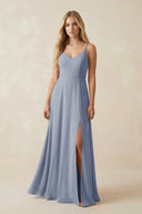Cami Strap A - Line Chiffon Bridesmaid Dress with Slit in Twilight - SHE IS ME Bridesmaid Dresses