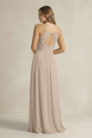 Cami Strap A - Line Chiffon Pleated Bridesmaid Dress in Almond - SHE IS ME Bridesmaid Dresses