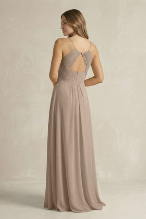Cami Strap A-Line Chiffon Pleated Bridesmaid Dress in Almond (2) | KISSBRIDAL