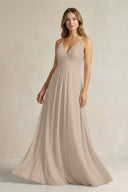 Cami Strap A - Line Chiffon Pleated Bridesmaid Dress in Almond - SHE IS ME Bridesmaid Dresses