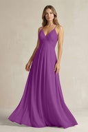 Cami Strap A - Line Chiffon Pleated Bridesmaid Dress in Amethyst - SHE IS ME Bridesmaid Dresses