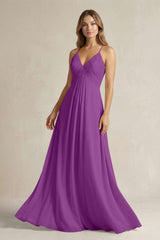 Cami Strap A - Line Chiffon Pleated Bridesmaid Dress in Amethyst - KISS BRIDAL Bridesmaid Dresses