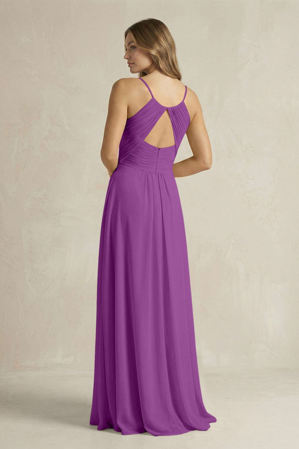 Cami Strap A - Line Chiffon Pleated Bridesmaid Dress in Amethyst - SHE IS ME Bridesmaid Dresses